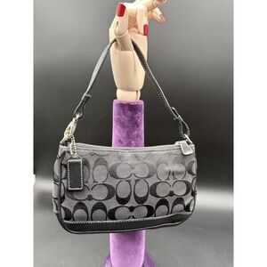 Vintage Y2K Coach Signature Jacquard Black Leather Canvas Demi Bag K32-6094